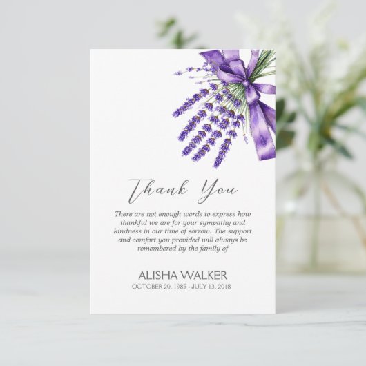 Lint Lavendel begrafenis bedankkaart (Staand voorkant)