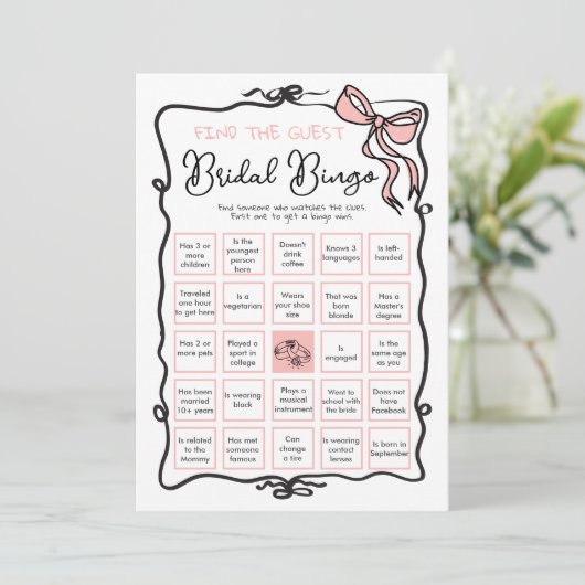 Lint lint Bruidsfeest Vind de gast BINGO Kaart (Staand voorkant)