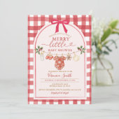 Lint met strik Gingham Kerst Baby Borrel Kaart (Staand voorkant)