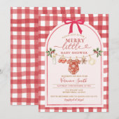 Lint met strik Gingham Kerst Baby Borrel Kaart (Voorkant / Achterkant)