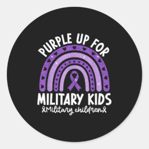 Lint paars omhoog voor militaire kinderen regenboo ronde sticker