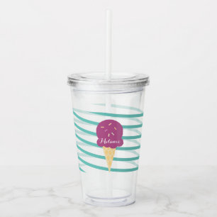 Lint Purple Ijs Stripes Monogram Acryl Drinkbeker