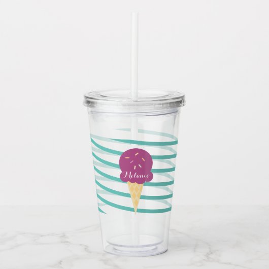 Lint Purple Ijs Stripes Monogram Acryl Drinkbeker (Voorkant)