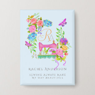 Lint Ribbon Bloemend Mozaïek Blauw Button