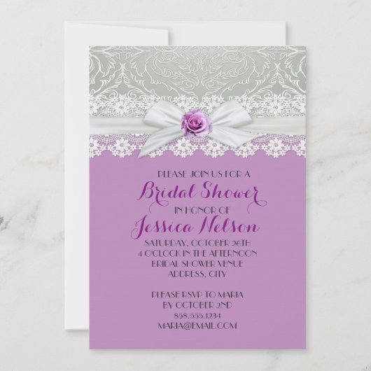 Lint Roos Silver Damask Lavendel Vrijgezellenfeest Kaart (Voorkant)