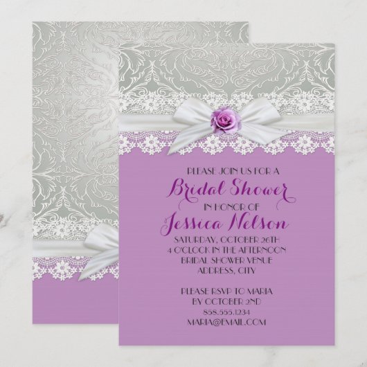 Lint Roos Silver Damask Lavendel Vrijgezellenfeest Kaart (Voorkant / Achterkant)