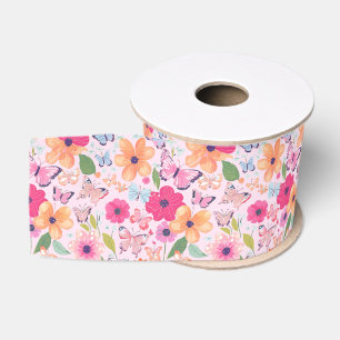 Lint Roze Bloementuin met Vlinders