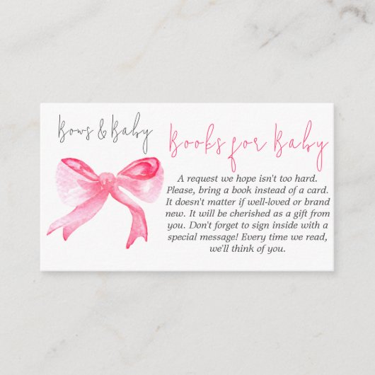 Lint Roze Bows Baby Meisje Boeken Baby shower Game Informatiekaartje (Voorkant)
