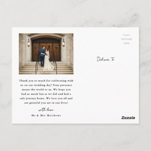 Lint Script Minimalistische Trouwfoto  Briefkaart (Achterkant)