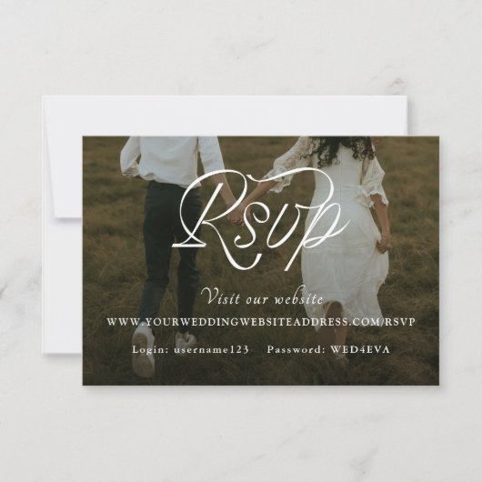 Lint Script Minimalistische Trouwfoto RSVP Kaartje (Voorkant)