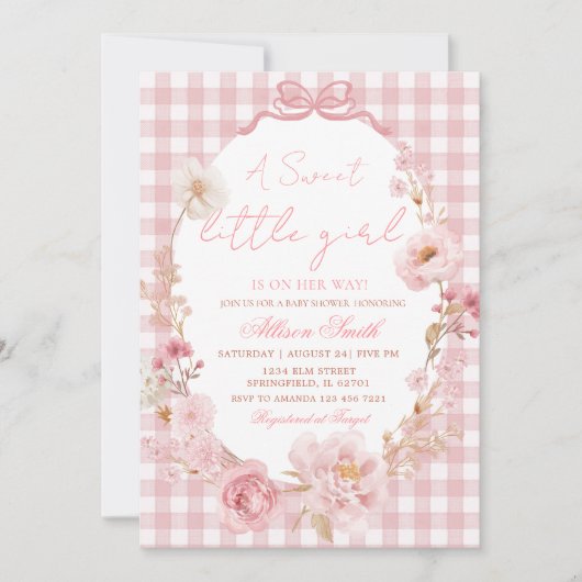 Lint Stoer Roze Strik Baby Borrel Kaart (Voorkant)