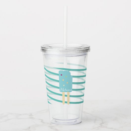 Lint Strepen Ijslolly Stokje Monogram Acryl Drinkbeker (Voorkant)