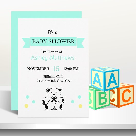 Lint Vaandel Baby Shower Teddybeer Uitnodiging