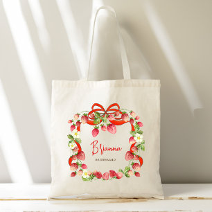 Lint van aardbei coquette op maat gemaakte bruidsm tote bag
