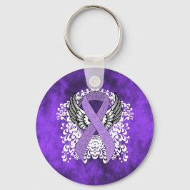 Lint van de Bewustheid van de lavender met Wings Sleutelhanger