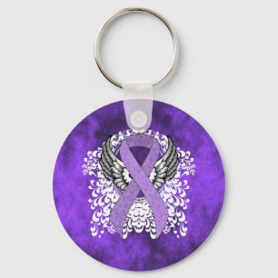 Lint van de Bewustheid van de lavender met Wings Sleutelhanger