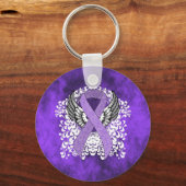 Lint van de Bewustheid van de lavender met Wings Sleutelhanger (Voorkant)