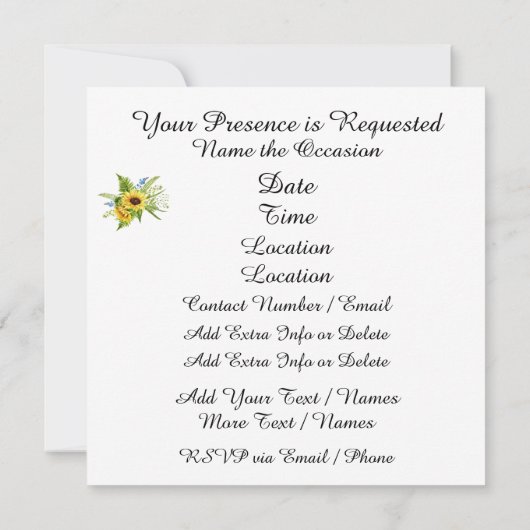 Lint voor elke gelegenheid en zonnebloemen uitnodi kaart (Achterkant)