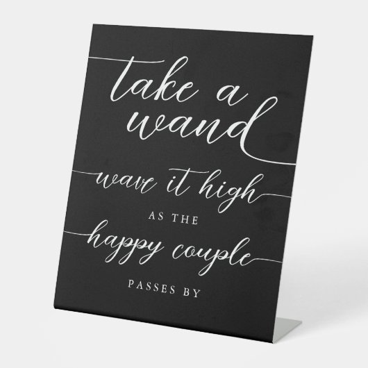 Lint Wand Wave Minimalistisch zwart-wit script Reclamebord Met Voetstuk (Voorkant)