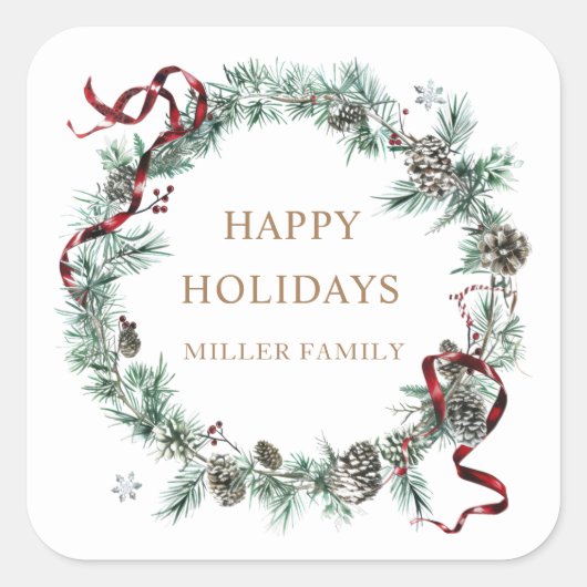 Lint Wintergroen Monogram Vierkante Sticker (Voorkant)