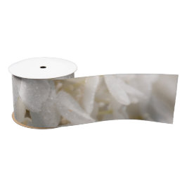 Lint, witte bloemen satijnen lint