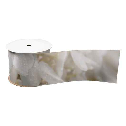 Lint, witte bloemen satijnen lint (Spoel)