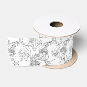 Lint - Zwart en wit bloemmotief