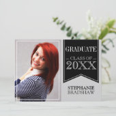 Lint Zwarte Schoolkleuren Foto Afstuderen Kaart (Staand voorkant)