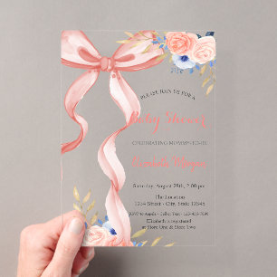 Lintbloemen met Bokeh Baby Shower Acryl Uitnodigingen