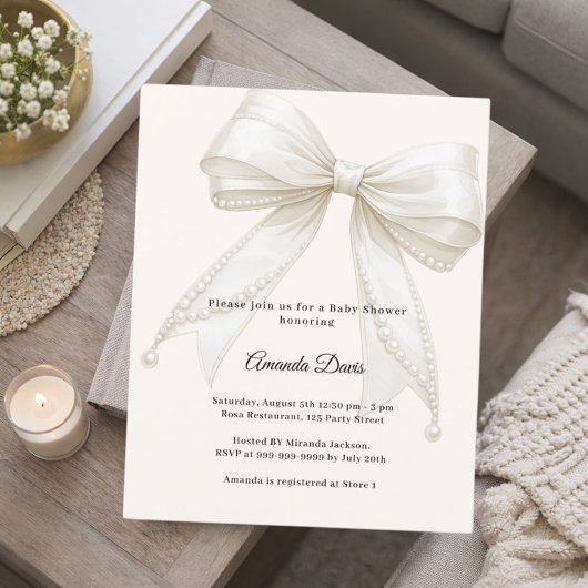 Lintel ivoor parels luxe Baby Shower uitnodiging