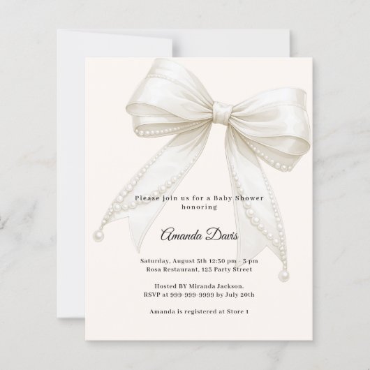 Lintel ivoor parels luxe Baby Shower uitnodiging (Voorkant)