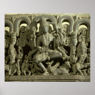 Lintel met afbeelding van de Trinity: Siva, Brahma Poster