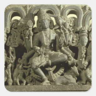 Lintel met afbeelding van de Trinity: Siva, Brahma Vierkante Sticker