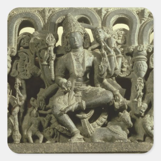 Lintel met afbeelding van de Trinity: Siva, Brahma Vierkante Sticker (Voorkant)