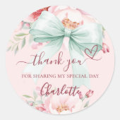 Lintel roze salie groene bloemen hart dank je ronde sticker (Voorkant)