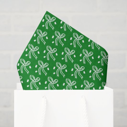Linten Boog Doodle KERST Feestdag Groen Wit Tissuepapier (Cadeauzakje)