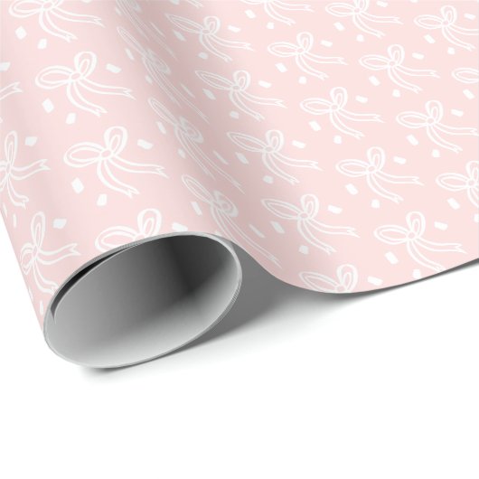 Linten Boog Doodle KERST Feestdag Roze Wit Cadeaupapier (Rol Hoek)