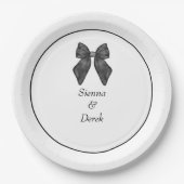 Linten Boog Klassieke Zwarte & Witte Bruiloft Papieren Bordje (Voorkant)