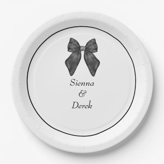 Linten Boog Klassieke Zwarte & Witte Bruiloft Papieren Bordje (Voorkant)