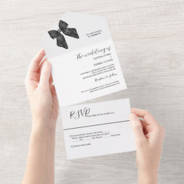 Linten Boog Klassieke Zwarte & Witte Huwelijk All In One Uitnodiging