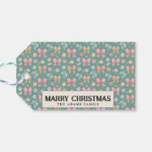 Linten en bloemen Groen Custom Vrolijk Kerstmis Cadeaulabel (Achterkant Horizontaal)