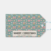 Linten en bloemen Groen Custom Vrolijk Kerstmis Cadeaulabel (Voorkant (Horizontaal))
