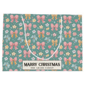 Linten en bloemen Groen Custom Vrolijk Kerstmis Groot Cadeauzakje (Achterkant)