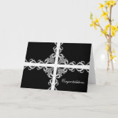 Linten en kant zwart en wit, gefeliciteerd kaart (Gele Bloem)