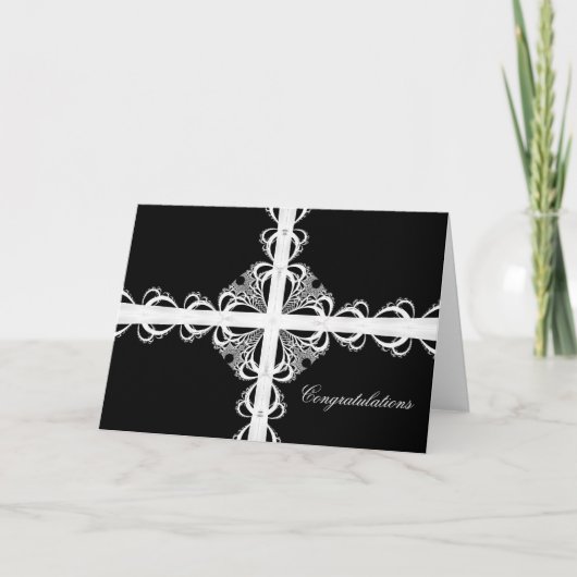 Linten en kant zwart en wit, gefeliciteerd kaart (Voorkant)