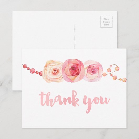 Linten en parels dank je kaart, lief dank je briefkaart (Voorkant / Achterkant)