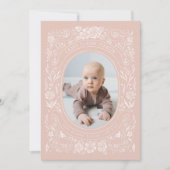 Linten en Rozen Baby Blush Pink Foto Geboorte Aankondiging (Voorkant)