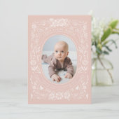 Linten en Rozen Baby Blush Pink Foto Geboorte Aankondiging (Staand voorkant)