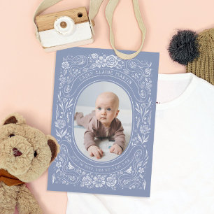 Linten en Rozen Baby Periwinkle Foto Geboorte Aankondiging