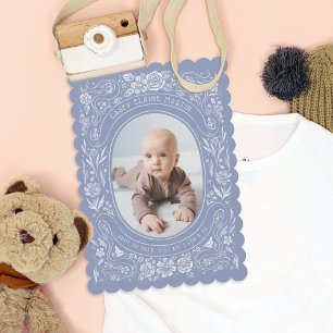 Linten en Rozen Baby Periwinkle Foto Geboorte Kaart